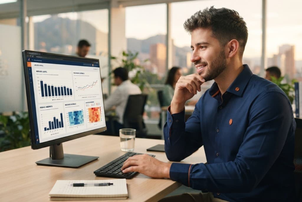 Profesional revisando un tablero de datos de empleo en una oficina moderna