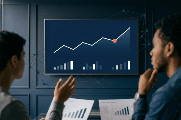 Jóvenes en una feria de empleo en Colombia con mapa y signos de incertidumbre